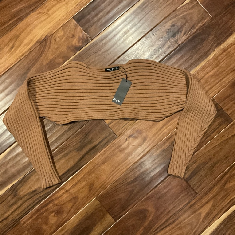 Nasty Gal Tan Wide Ribbed Super Cropped Sweater